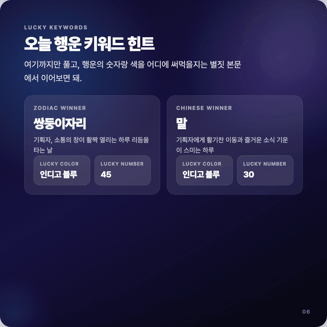 2026-04-11 기획자 운세 카드뉴스 | 오늘 별자리 1위는 쌍둥이자리 슬라이드 6/7