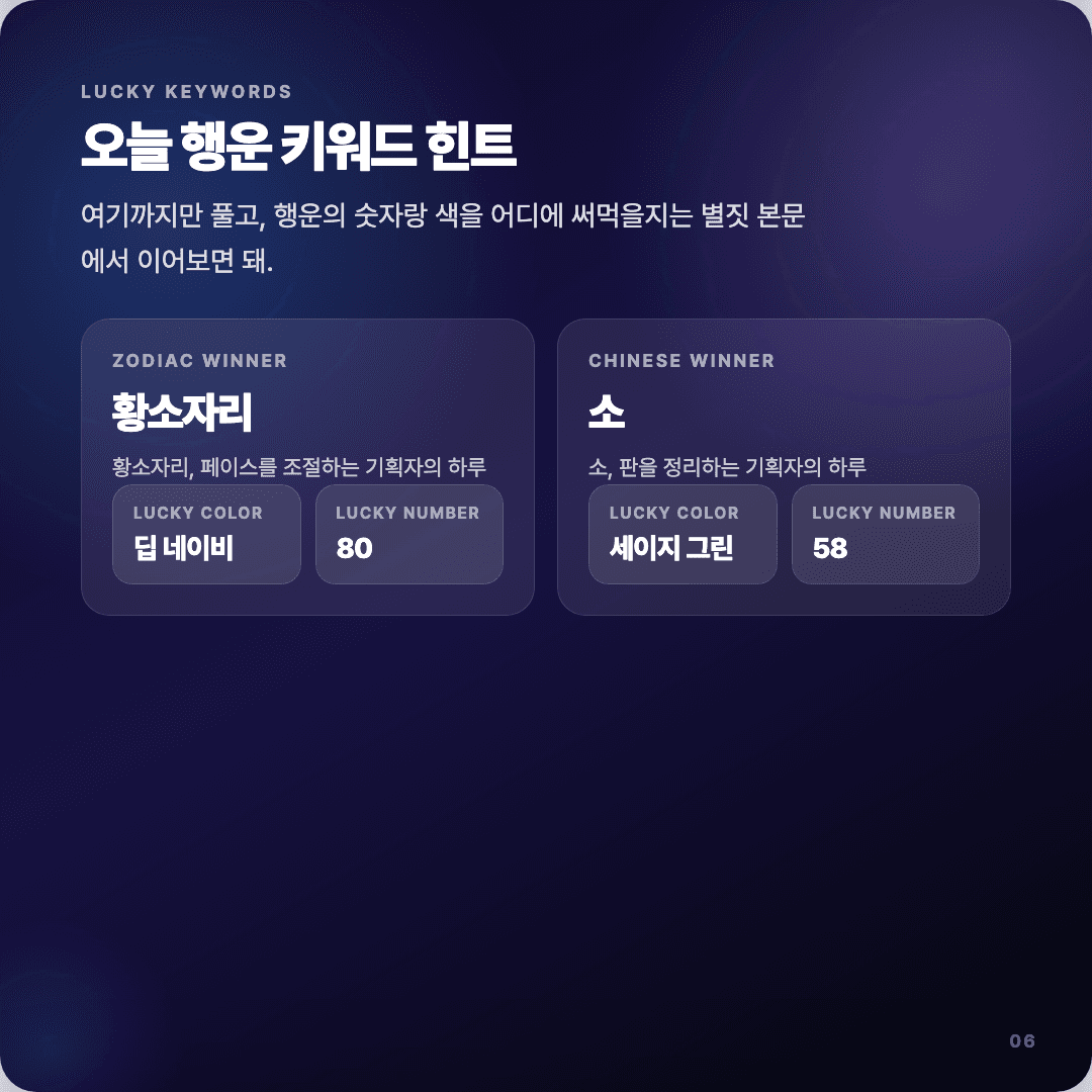 2026-04-15 기획자 운세 카드뉴스 | 오늘 별자리 1위는 황소자리 슬라이드 6/7