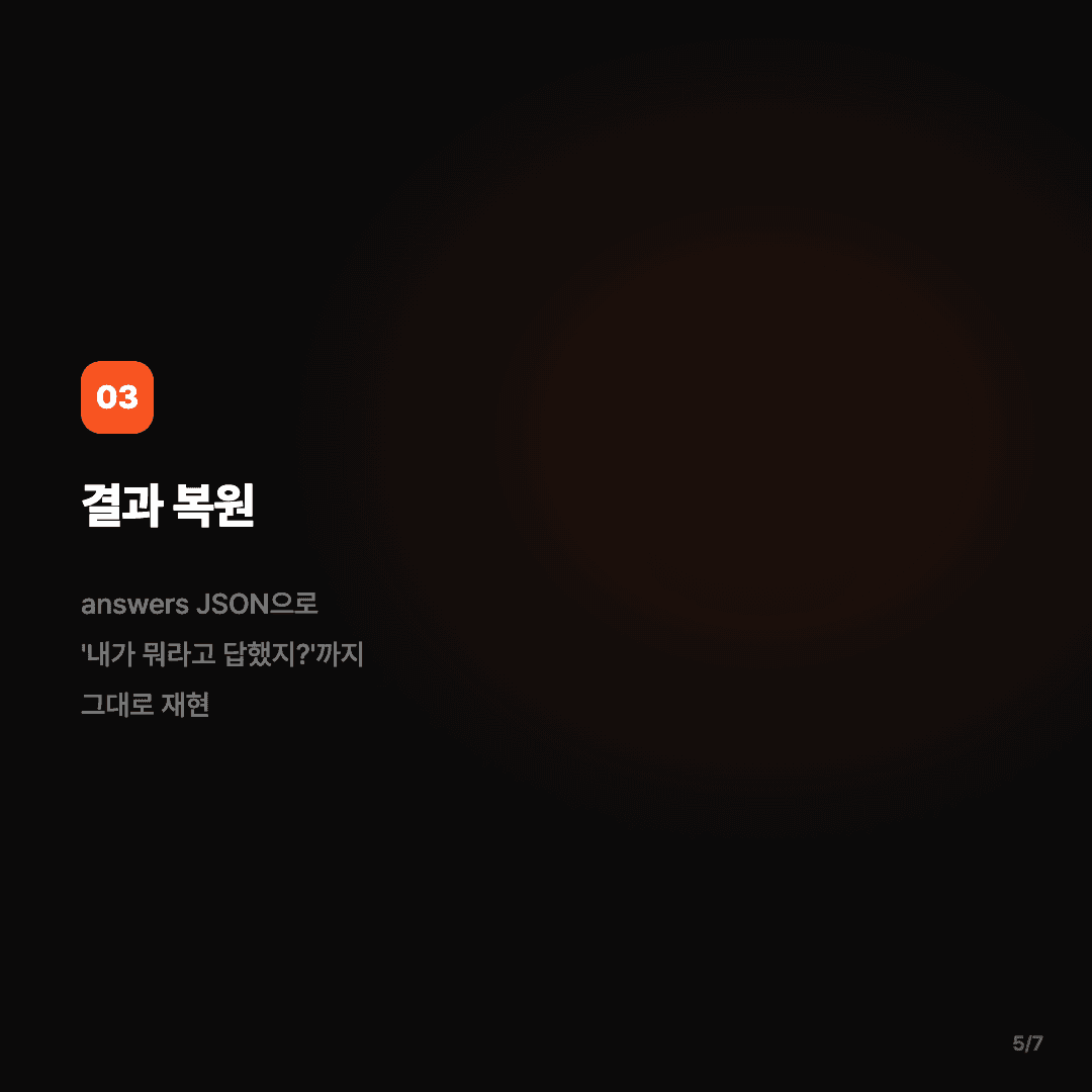 아까 내 결과 뭐였지? — 다시 12문항 안 풀어도 됩니다 슬라이드 5/7